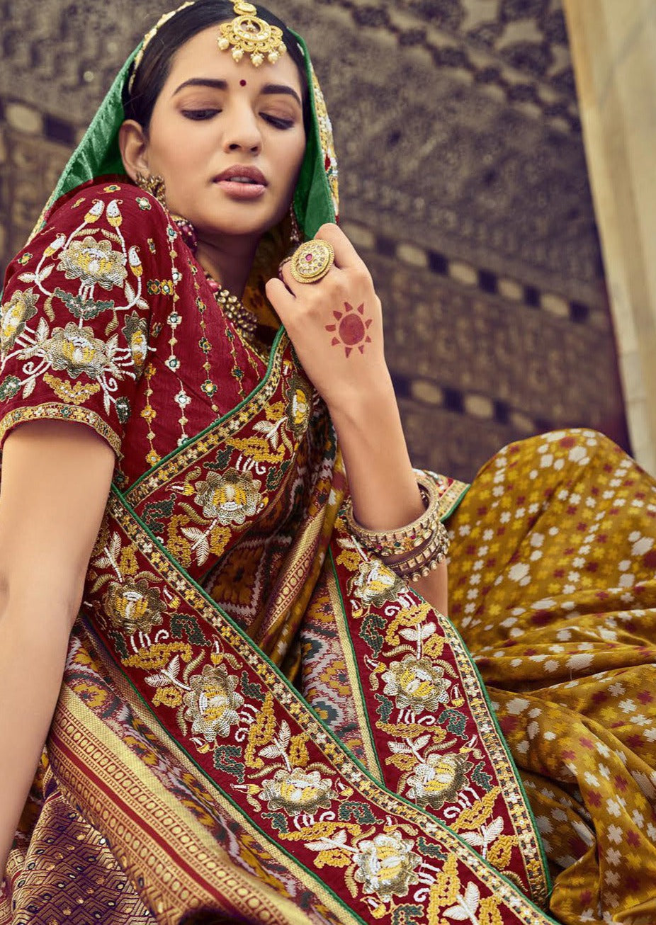 Patola Silk Mustard Yellow Resham Work Saree