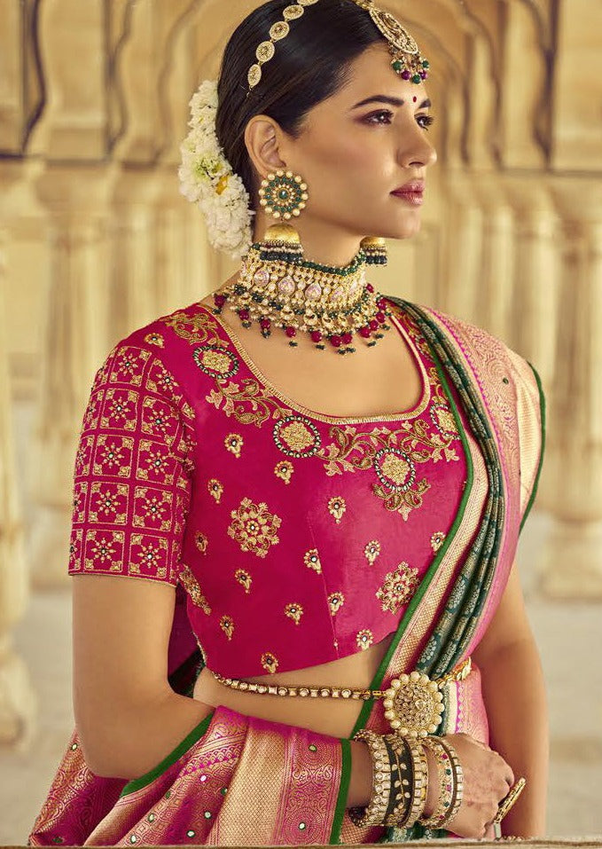 Banarasi Patola Silk Dark Green Bridal Saree