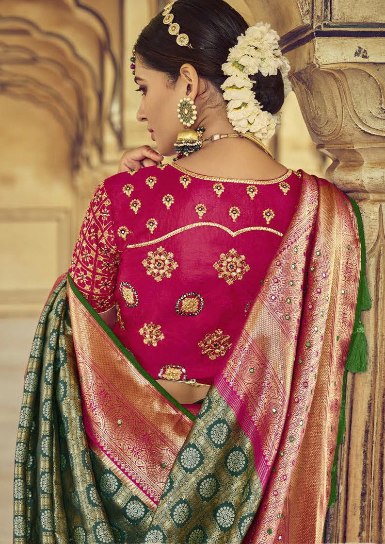 Banarasi Patola Silk Dark Green Bridal Saree