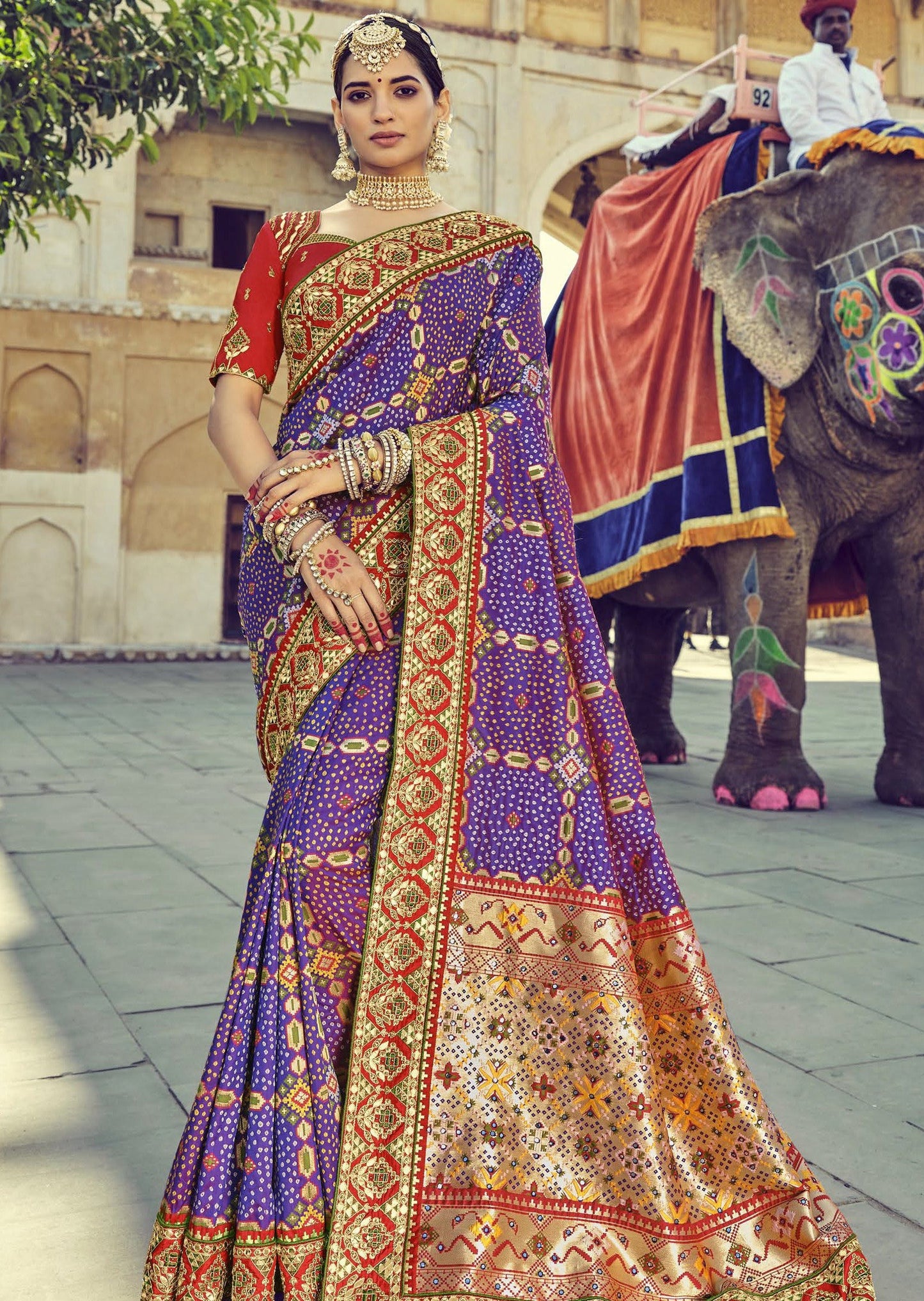 Bandhej Patola Banarasi Silk Violet Purple Bridal Saree