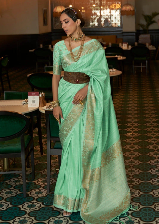 Pure Tussar Silk Mint Green Saree