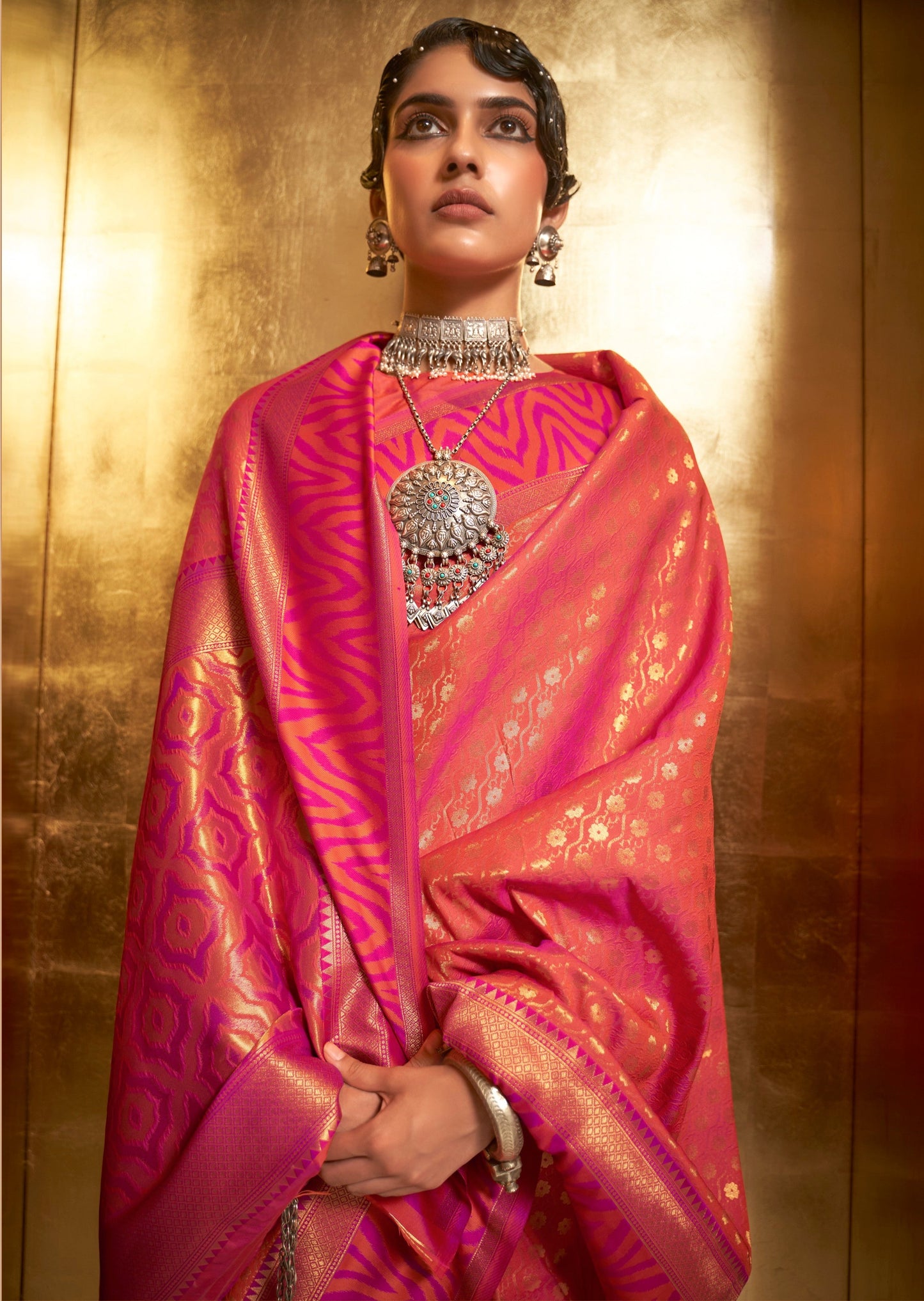 Kanjivaram Silk Orange Handloom Saree