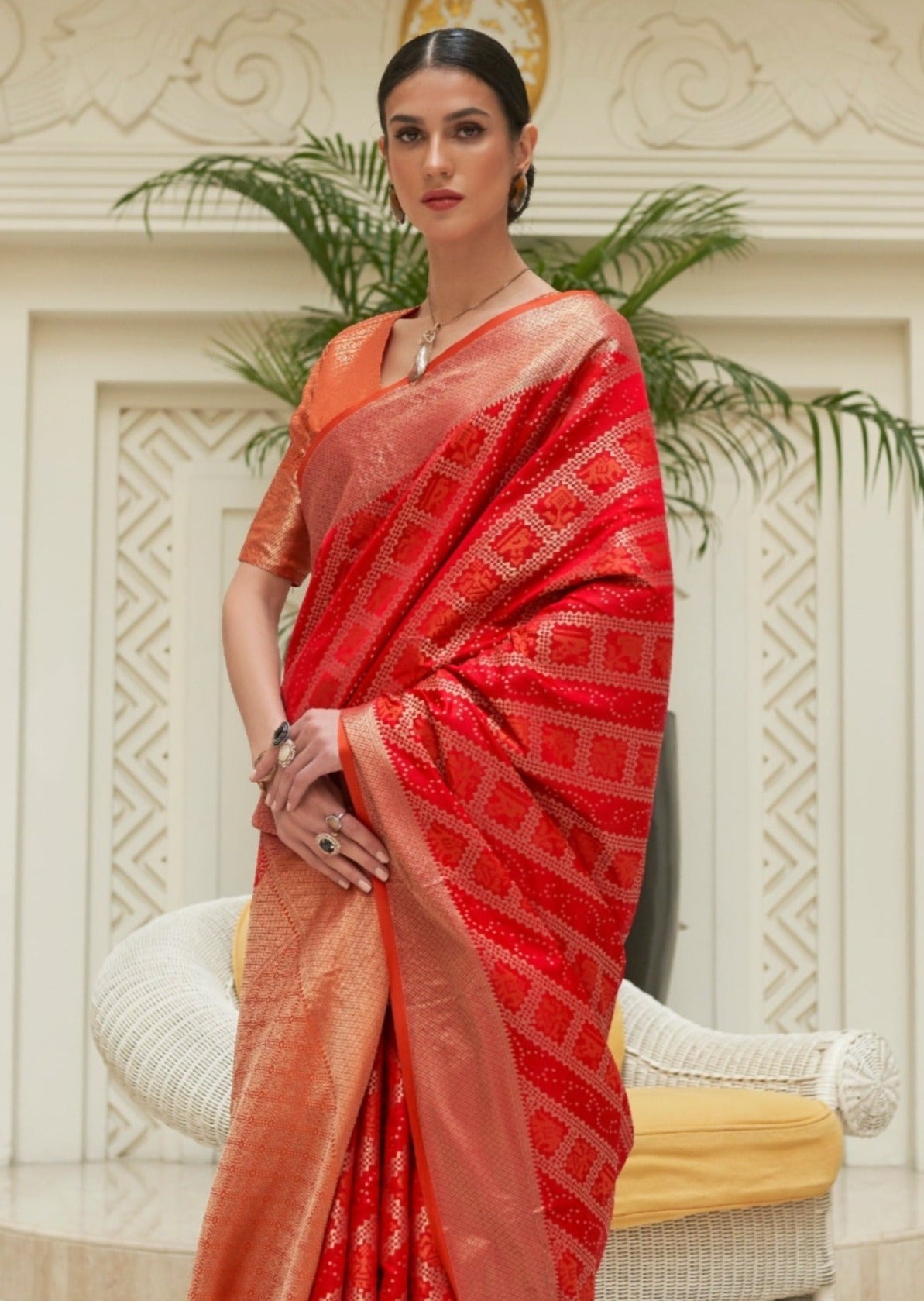 Bandhej Patola Silk Red Bandhani Saree