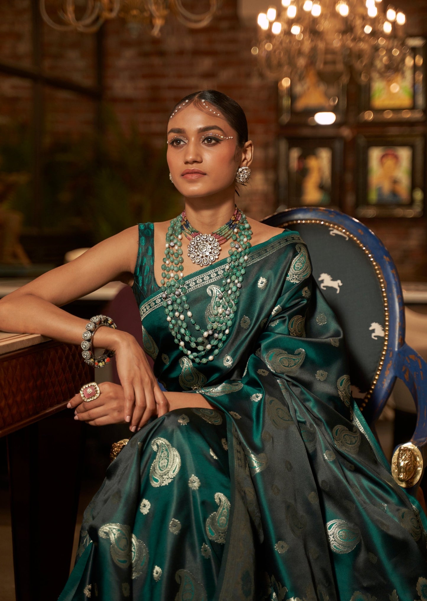 Pure Banarasi Satin Silk Green Handloom Saree