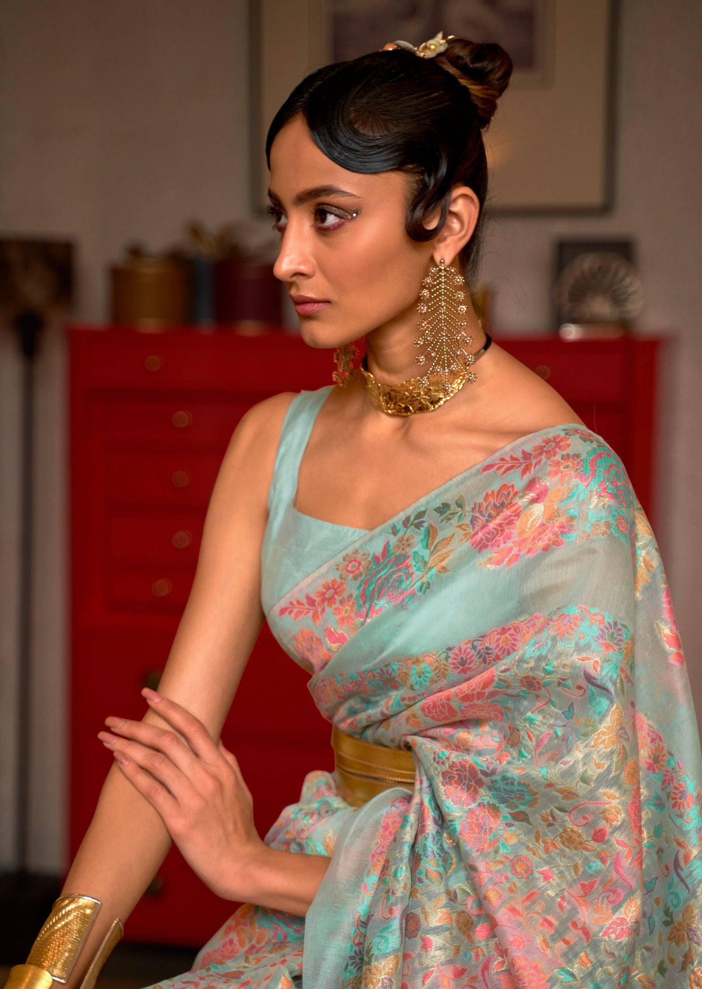 Kashmiri Handloom Silk Pastel Blue Saree