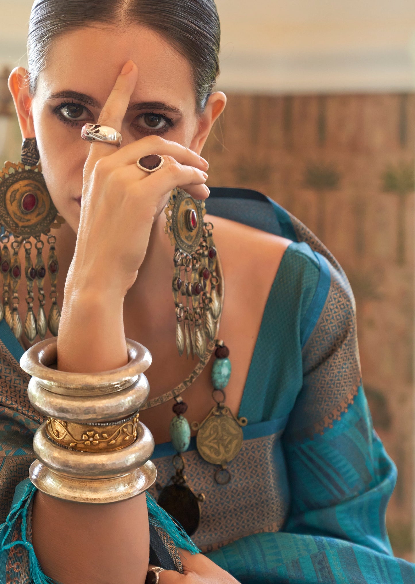 Kalki Koechlin Pure Organza Blue Saree