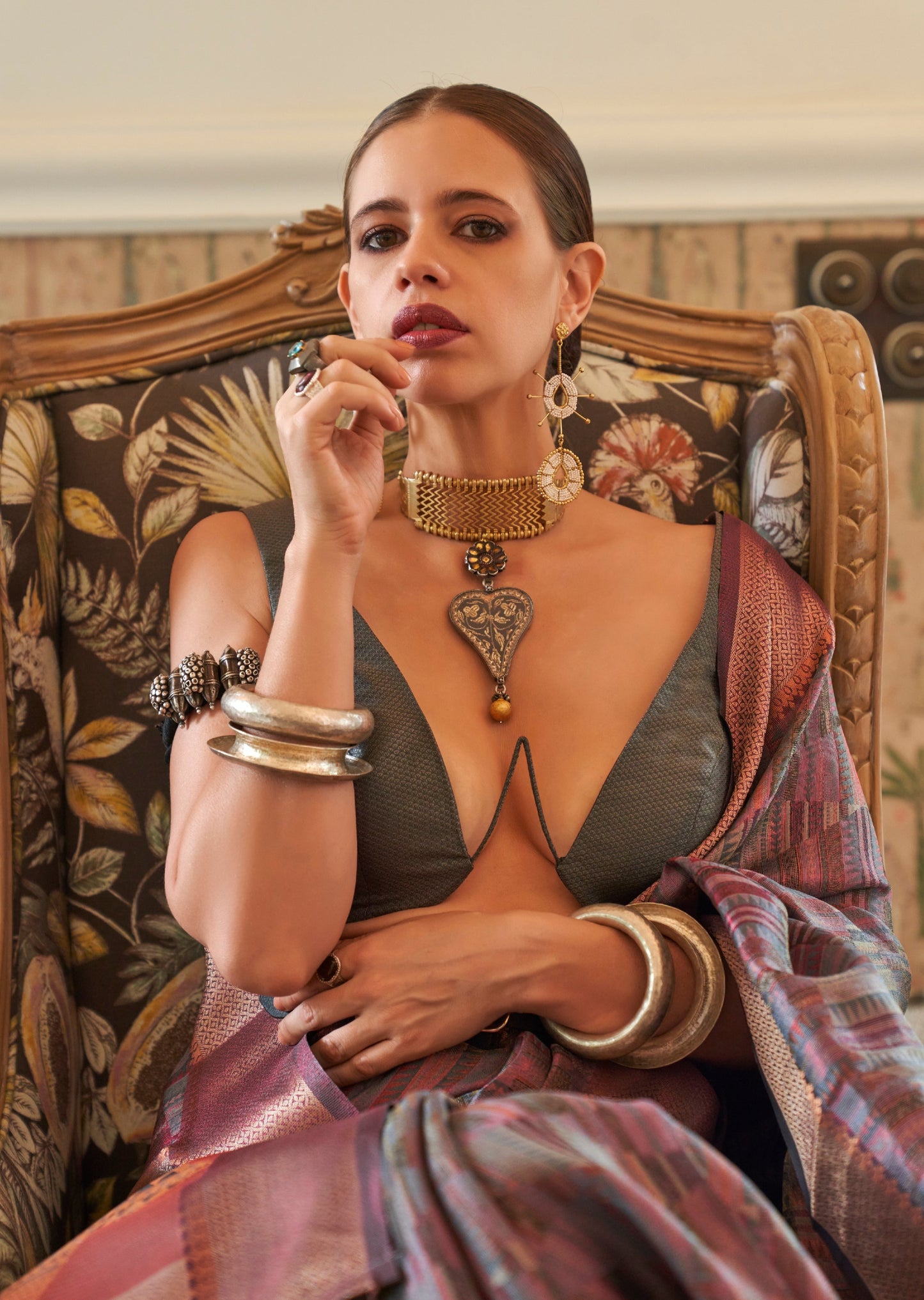 Kalki Koechlin Pure Organza Grey Saree