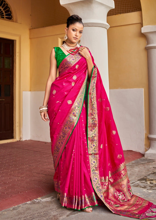 Pure Silk Weaving Pink Saree