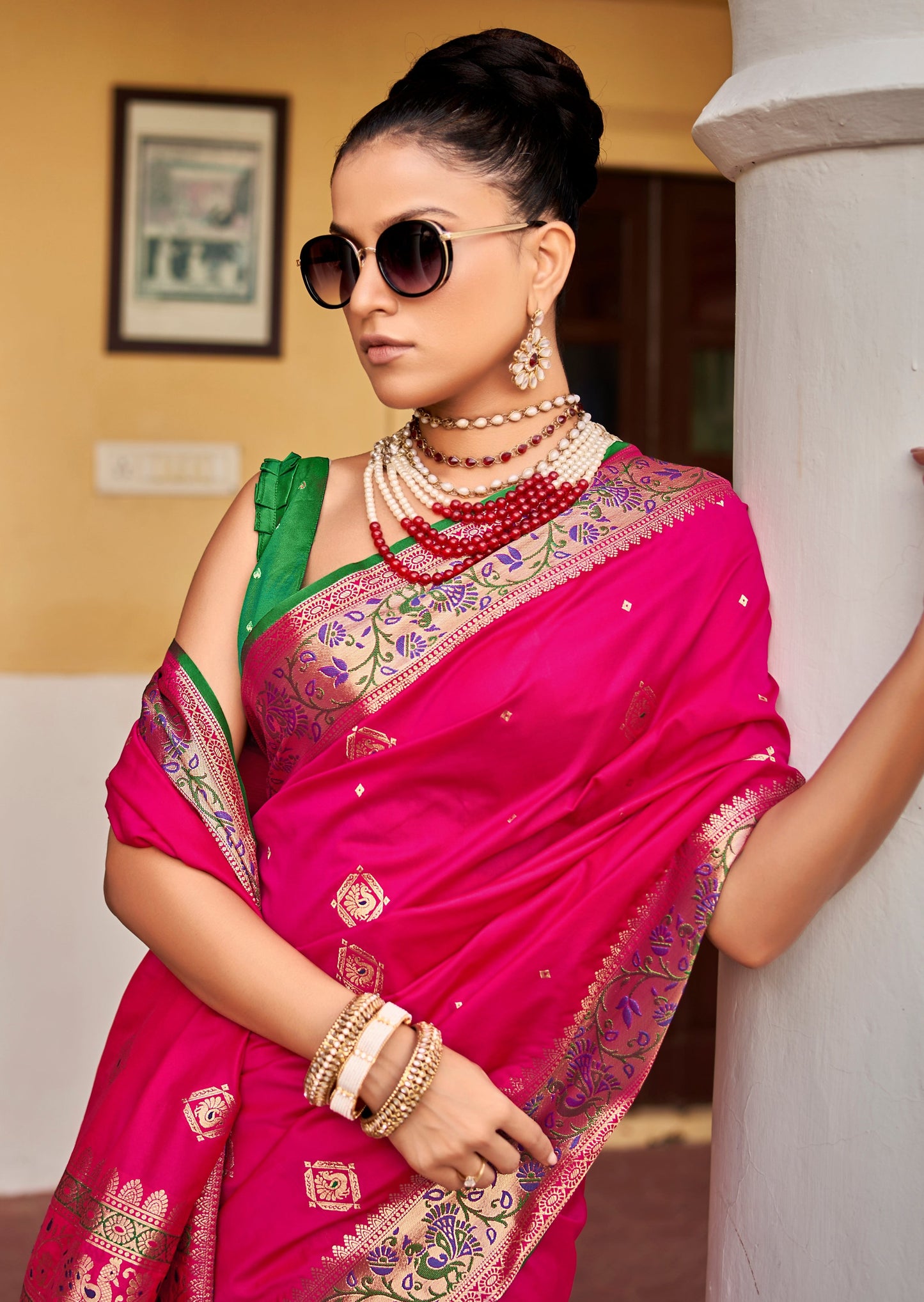 Pure Silk Weaving Pink Saree
