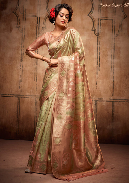 Designer Handloom Organza Green Saree