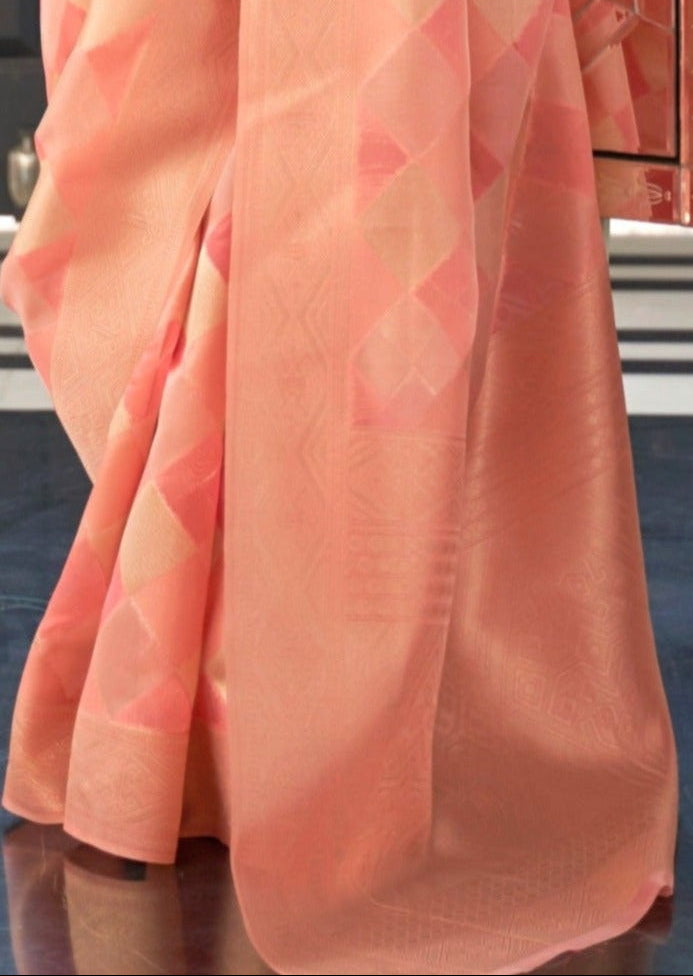 Pure Handloom Organza Peach Saree