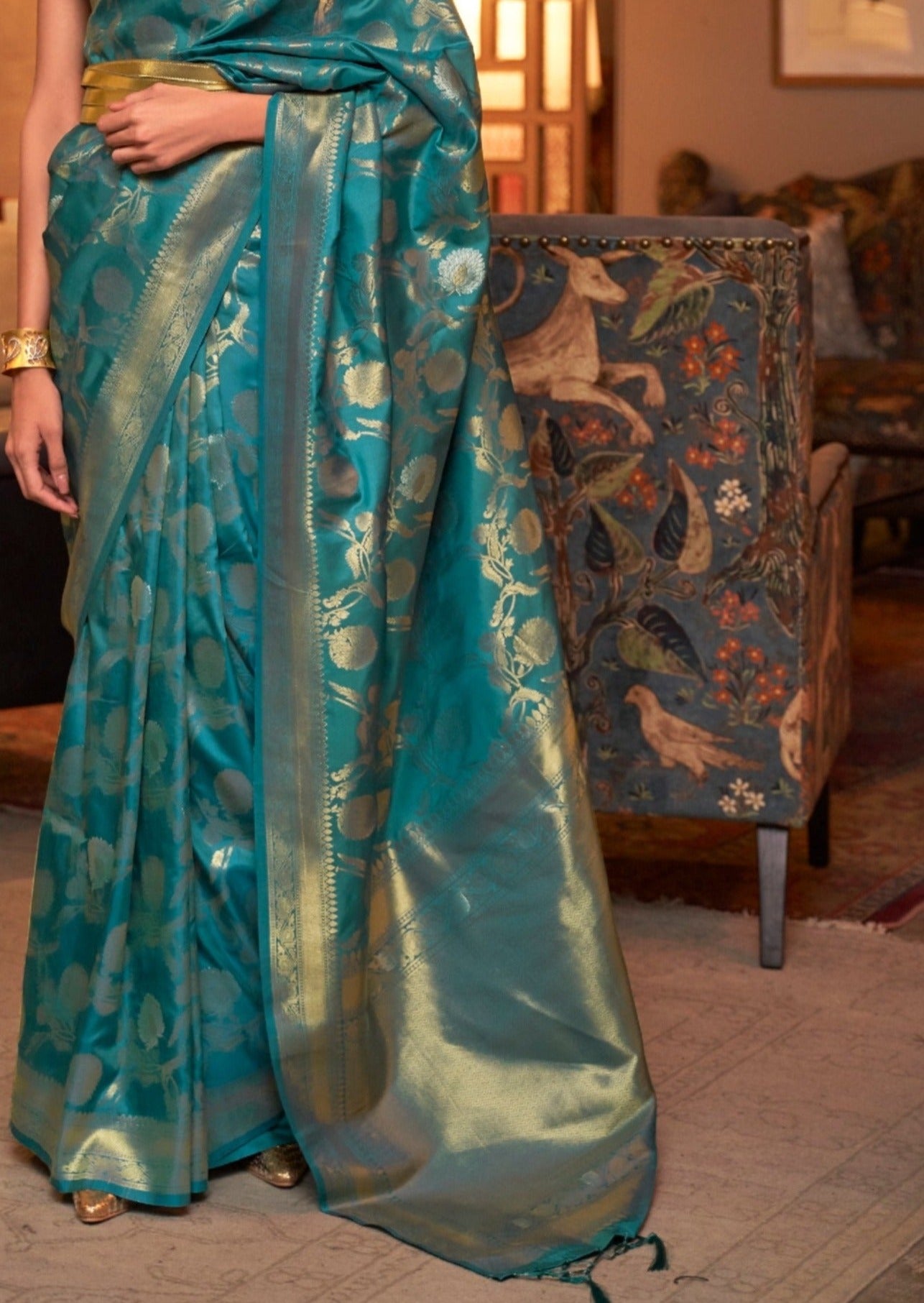 Pure Handloom Banarasi Silk Teal Blue Saree
