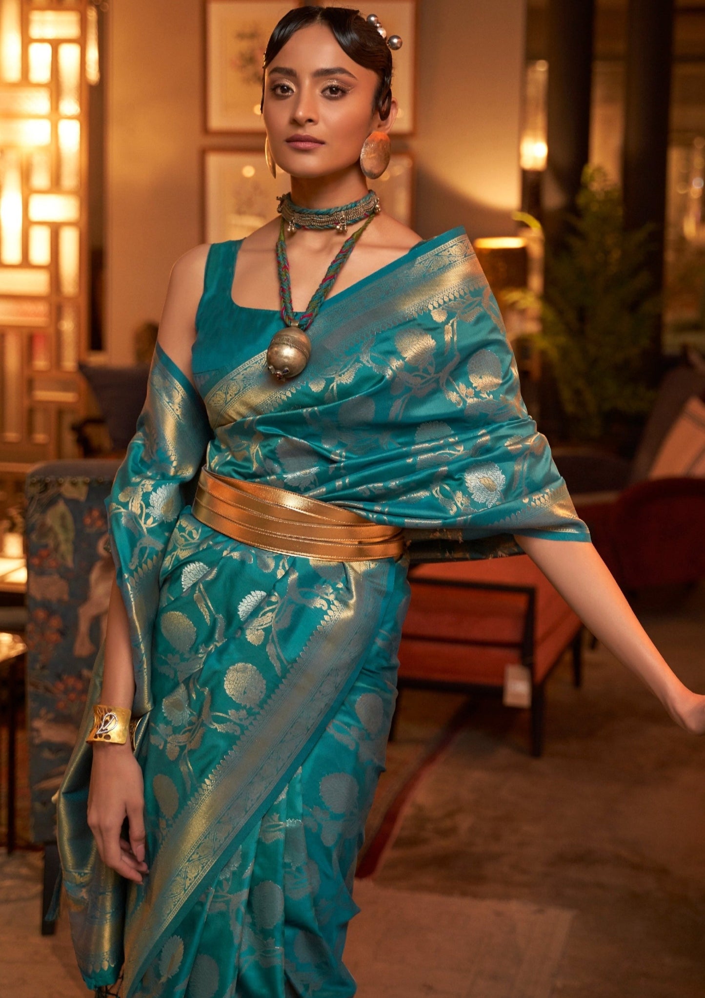 Pure Handloom Banarasi Silk Teal Blue Saree