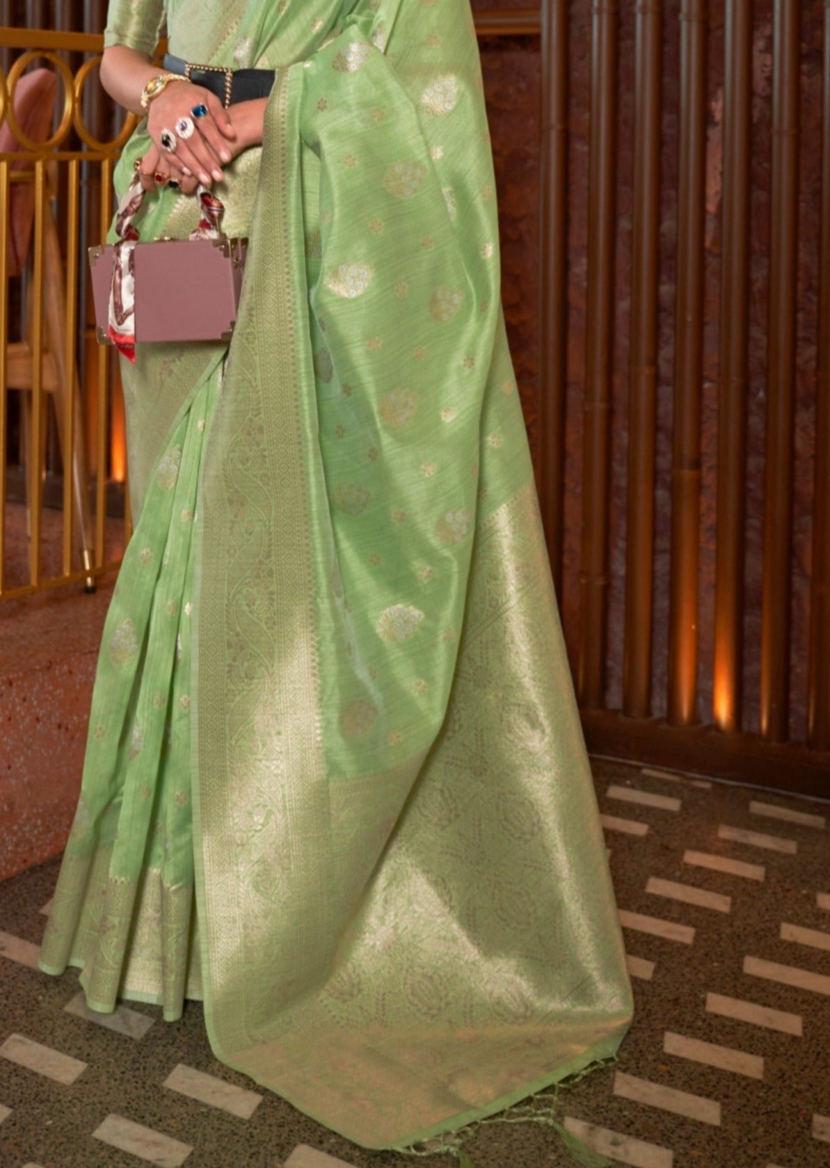 Handloom Tussar Silk Green Saree