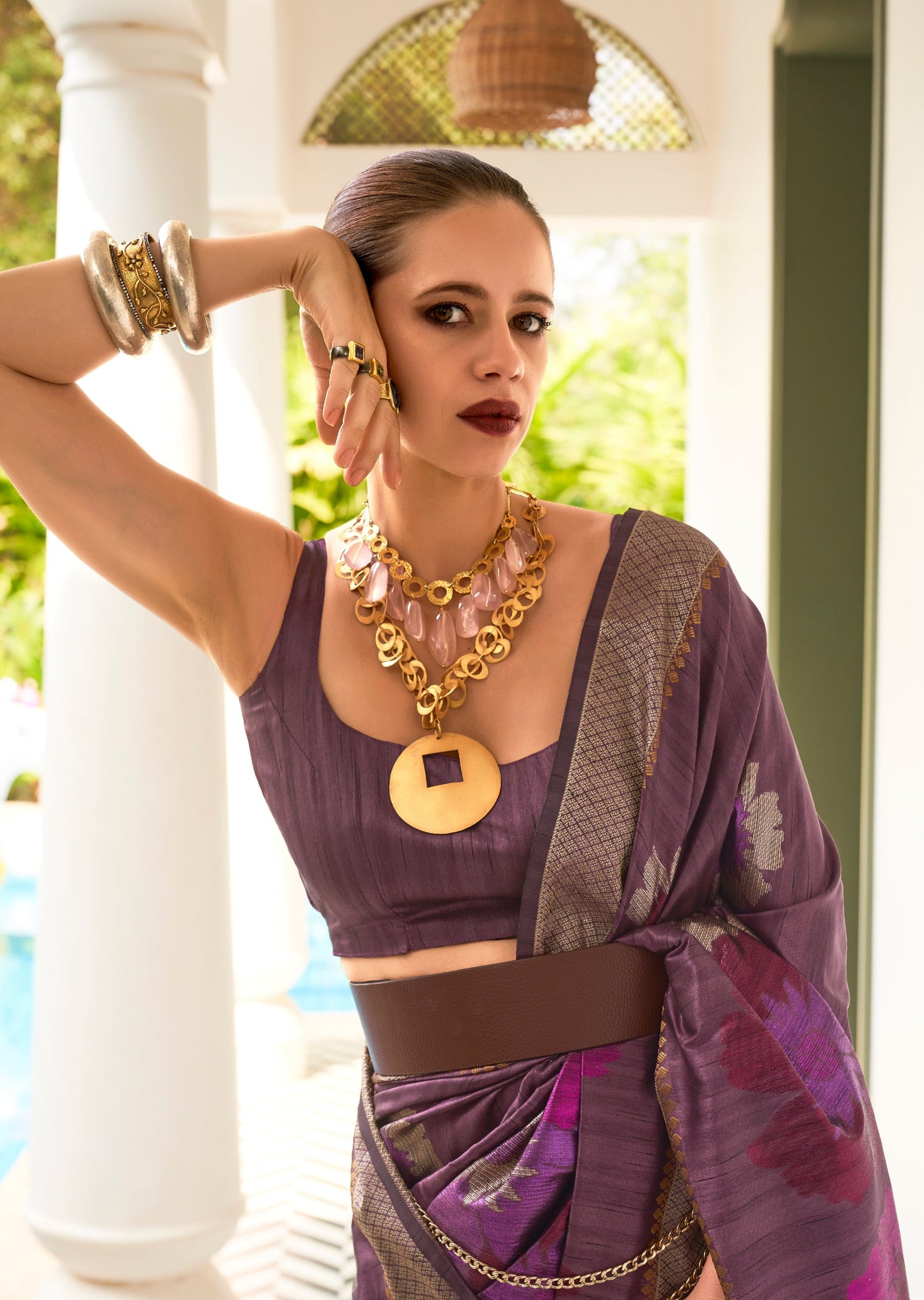 Kalki Koechlin Pure Handloom Silk Wine Violet Saree