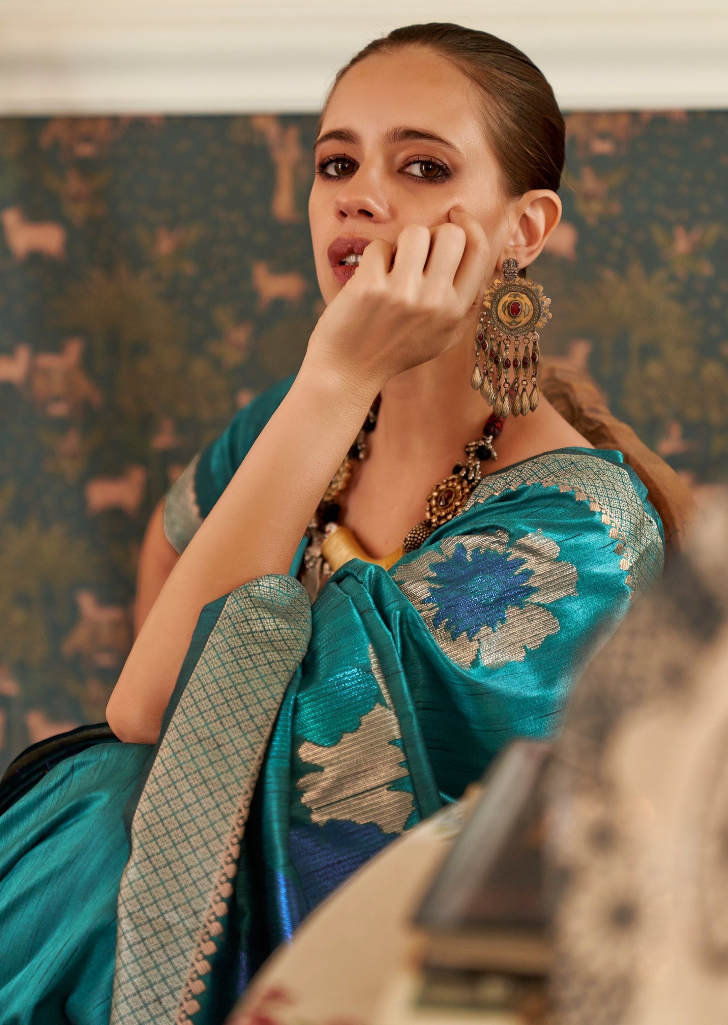 Kalki Koechlin Pure Handloom Silk Firozi Blue Saree
