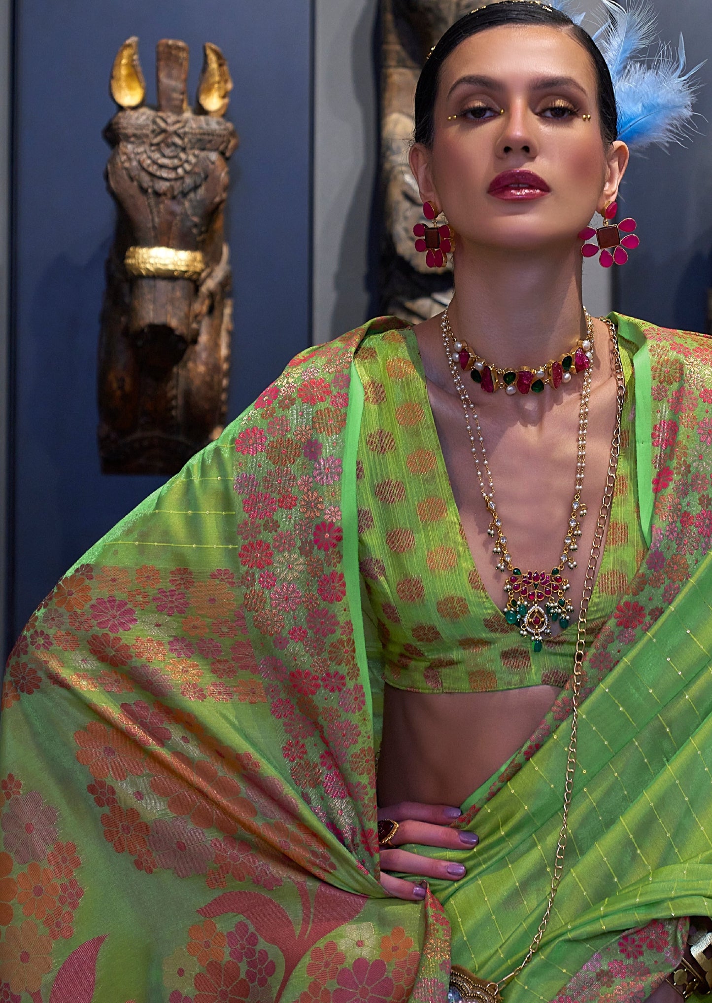 Pure Handloom Organza Green Designer Saree