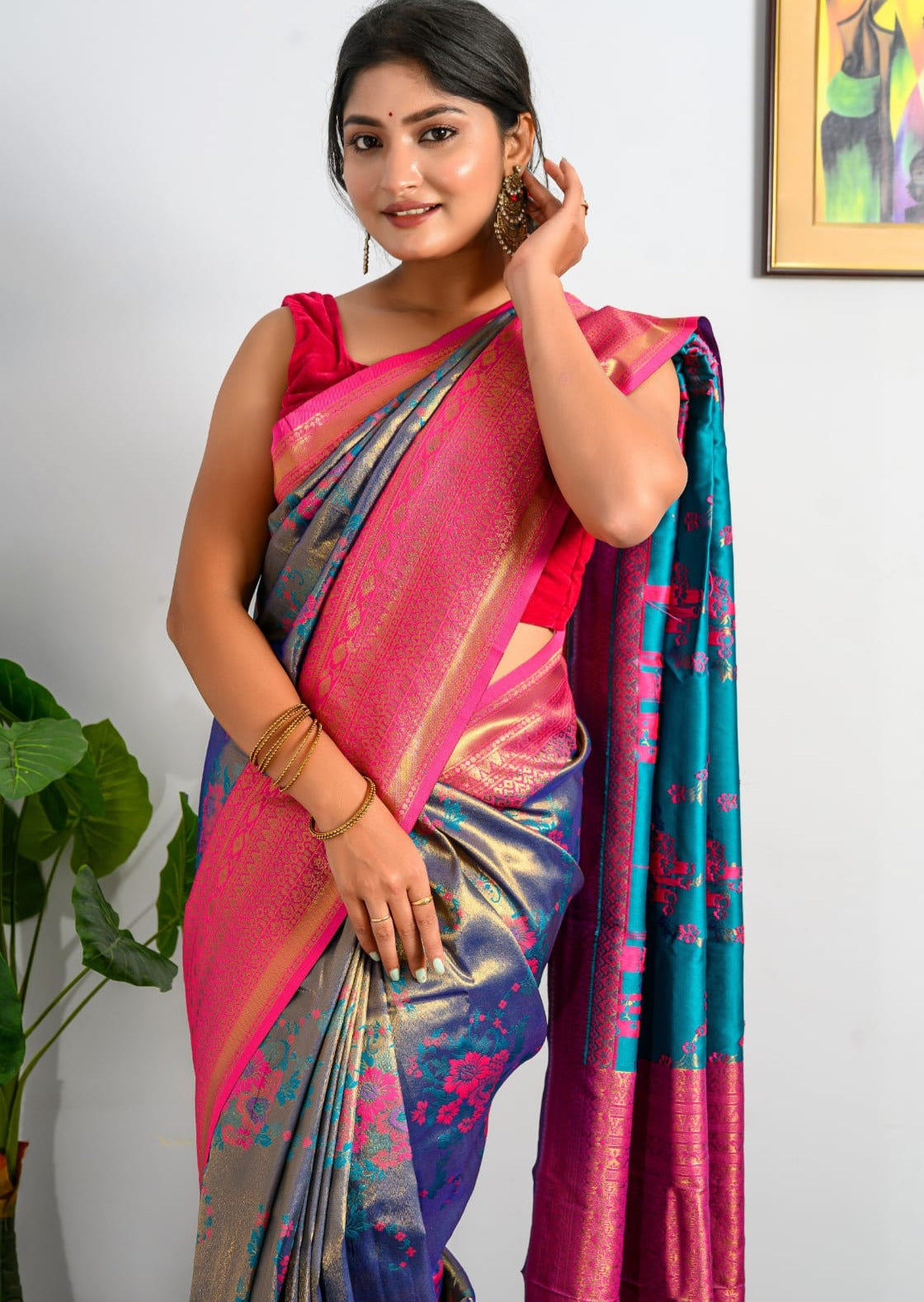 Pure Kanjivaram Silk Blue Handloom Saree