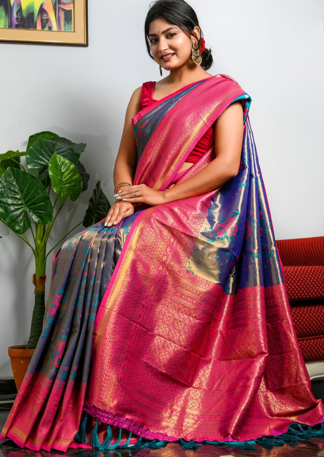 Pure Kanjivaram Silk Blue Handloom Saree