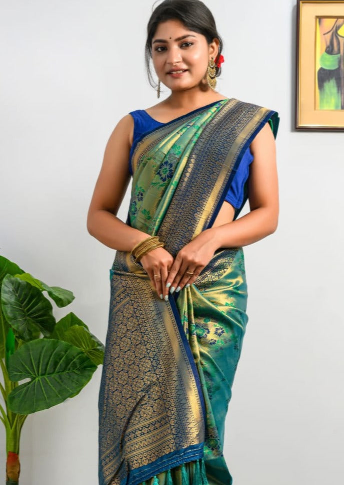 Pure Kanjivaram Silk Green Handloom Saree