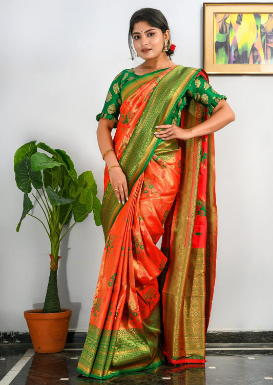 Orange kanchipuram silk saree online usa.