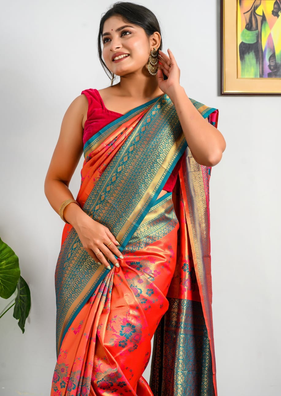 Pure Kanjivaram Silk Red Handloom Saree