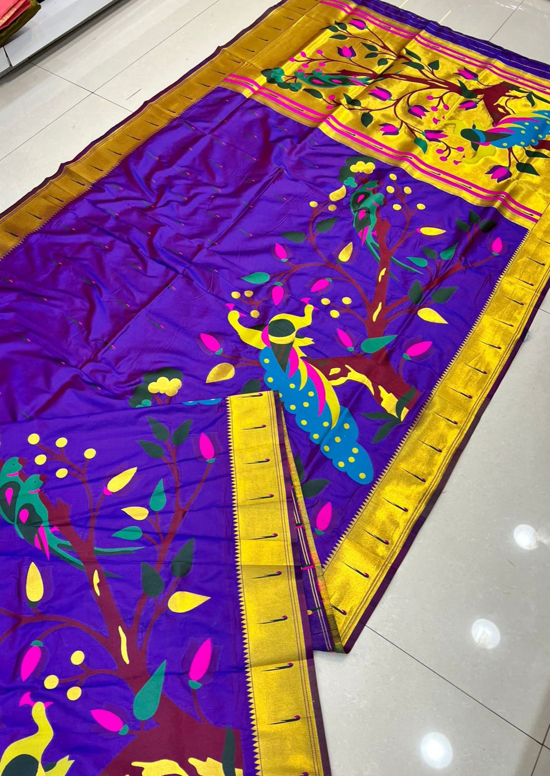 Pure Paithani Silk Meena Zari Handcrafted Muniya Border Saree