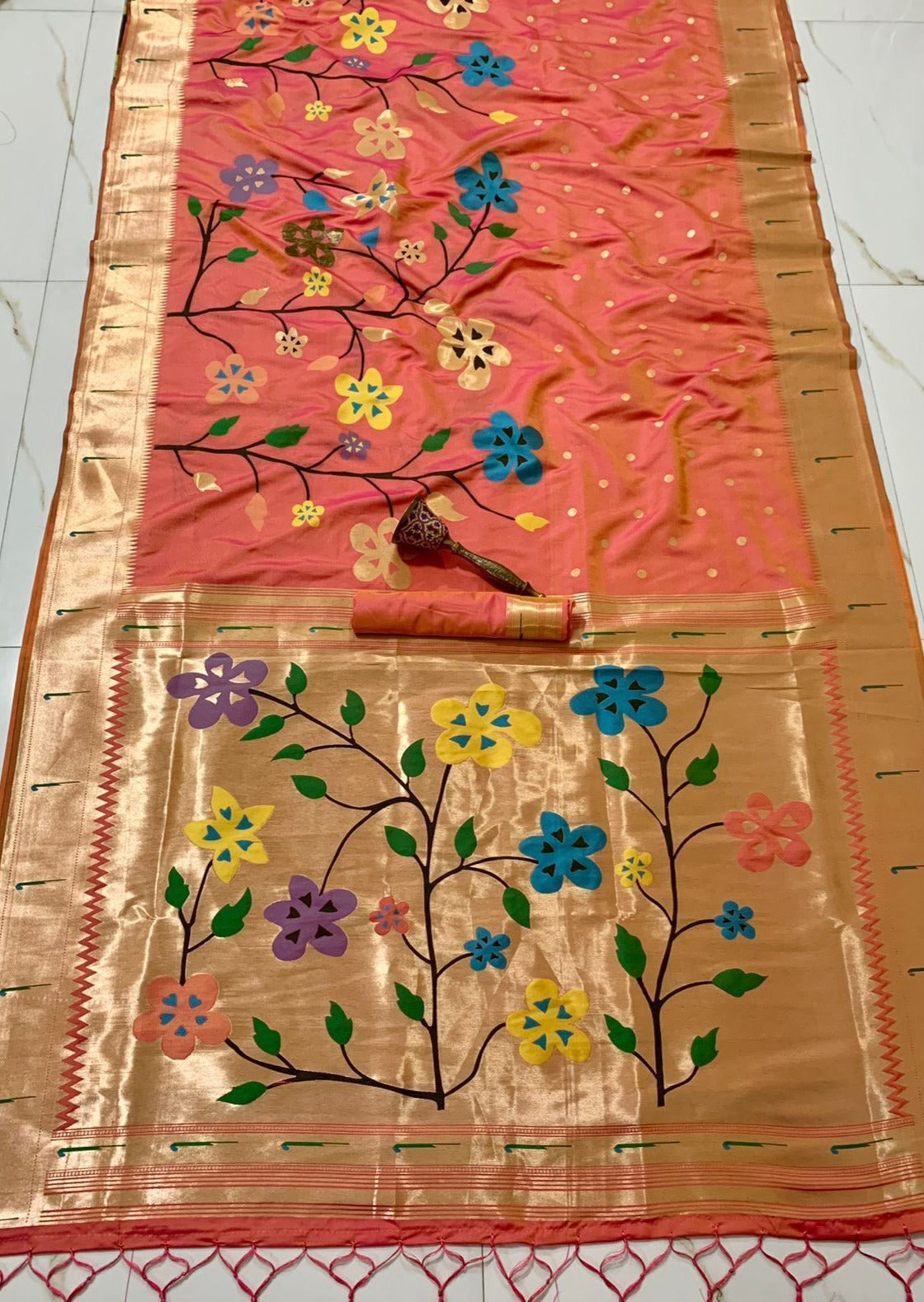 Pure Paithani Handloom Silk Muniya Border Saree (with colour options)