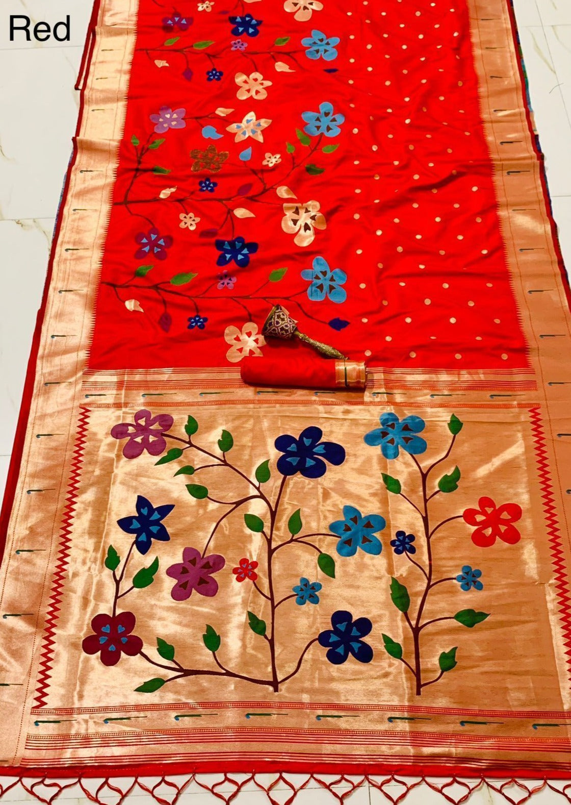 Red Paithani saree