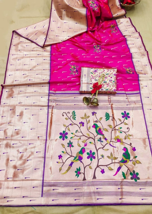 Pure Paithani Pink Bridal Handloom saree online shopping price.