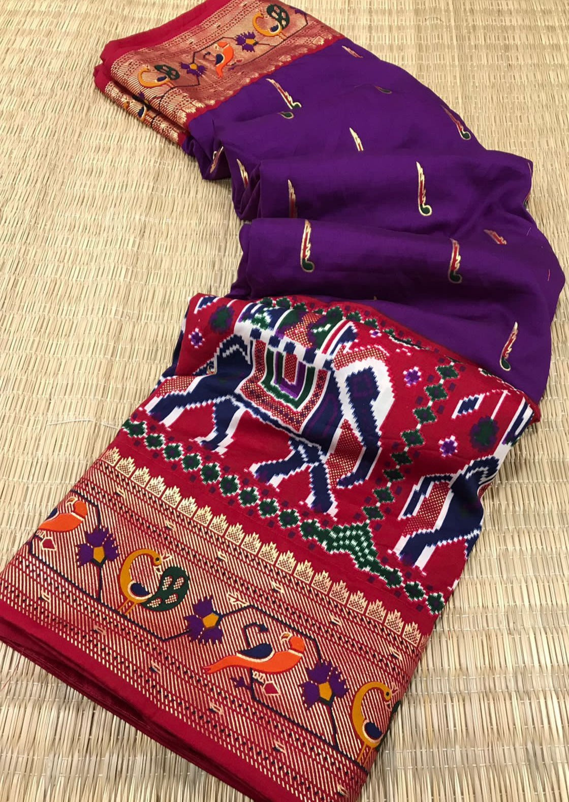 Fusion Patola Saree with Paithani Border Pallu (with colour options)