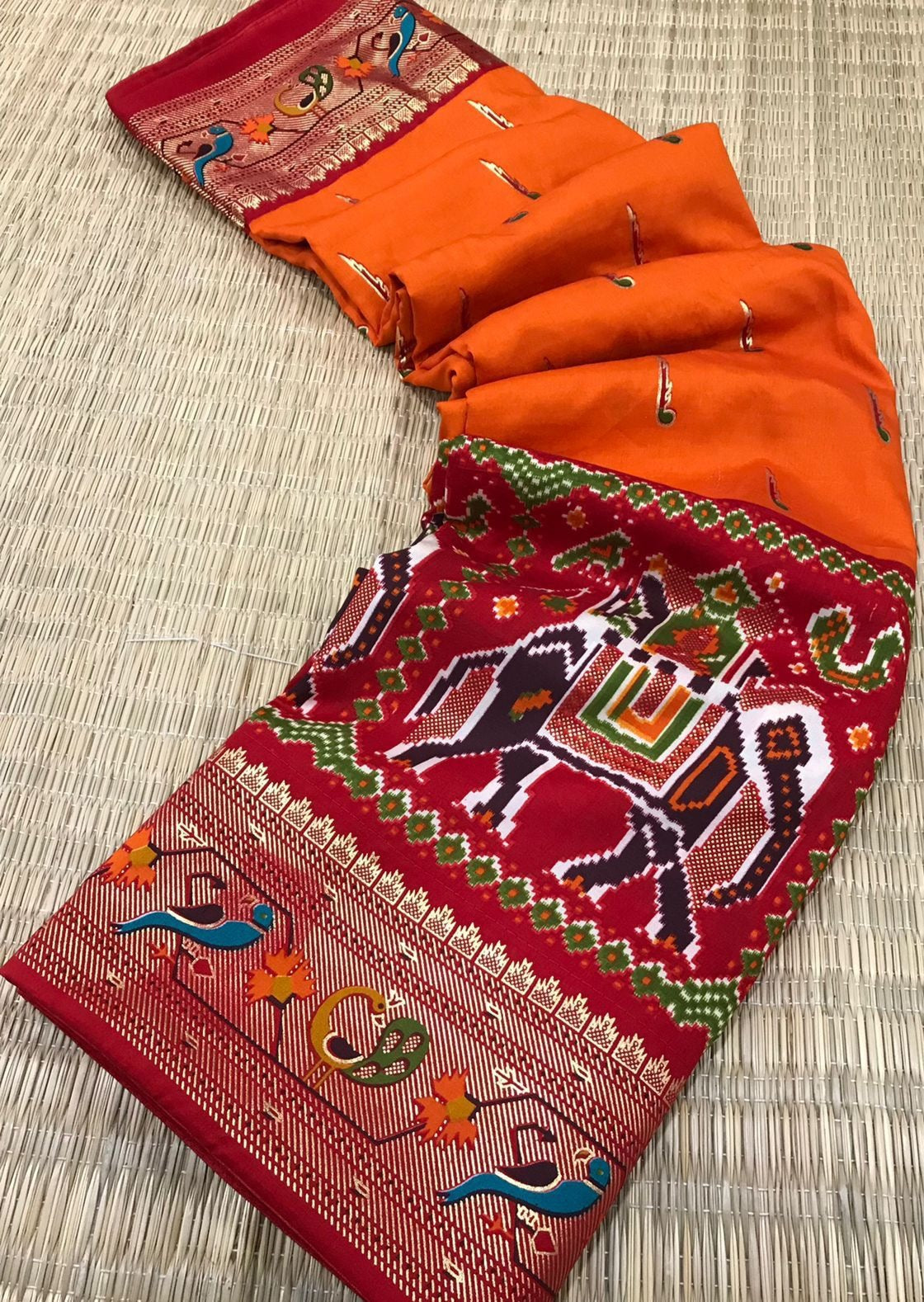 Fusion Patola Saree with Paithani Border Pallu (with colour options)