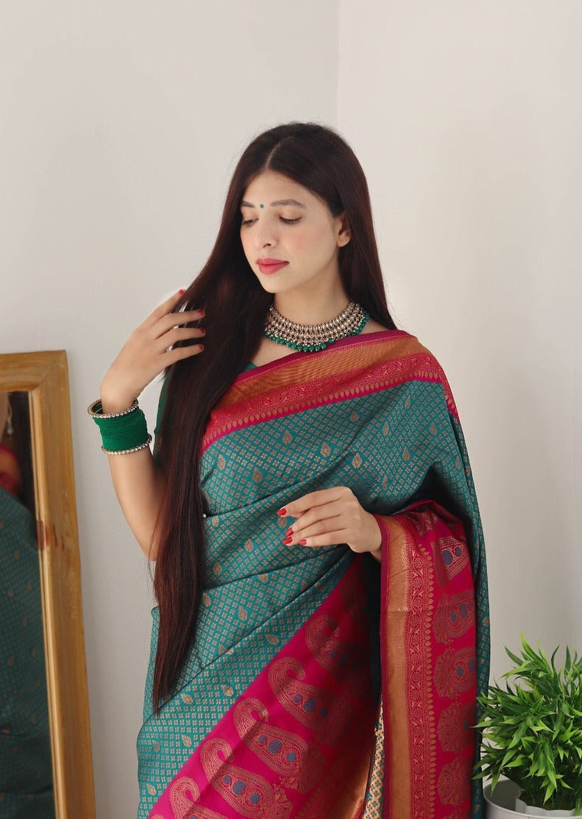 Banarasi Silk Blue Pink Saree