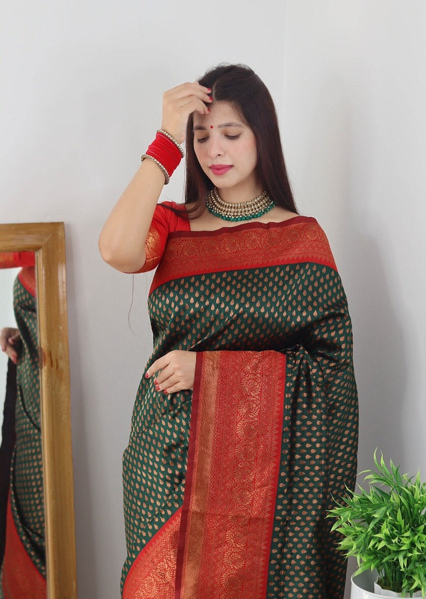 Banarasi Silk Red Green Saree