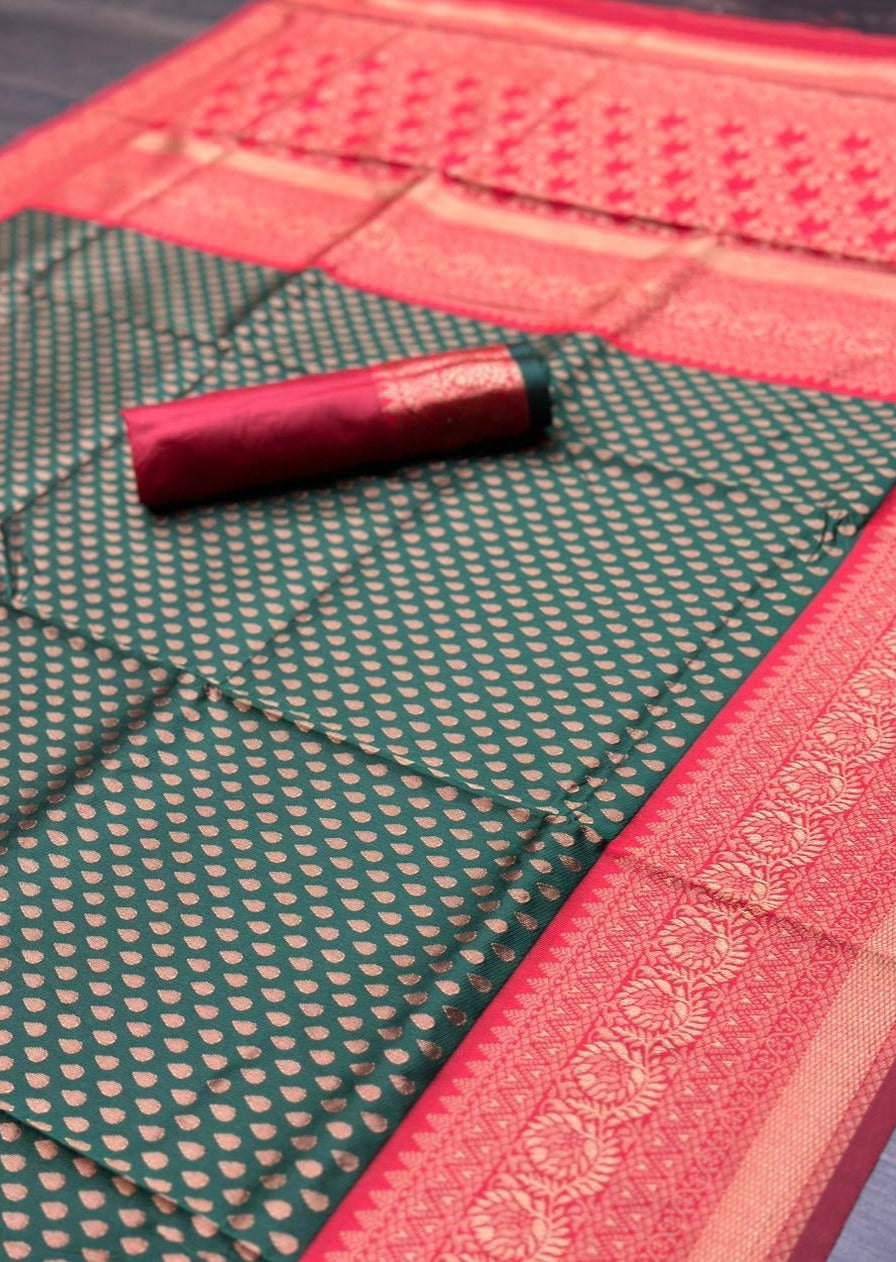 Banarasi Silk Red Green Saree