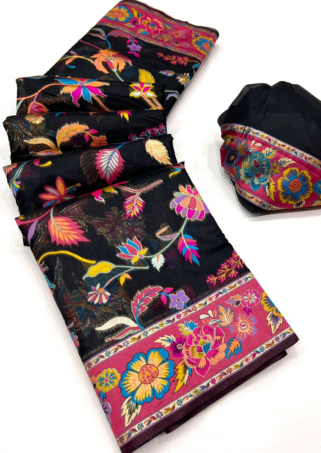 Kashmiri Silk Black Handloom Saree
