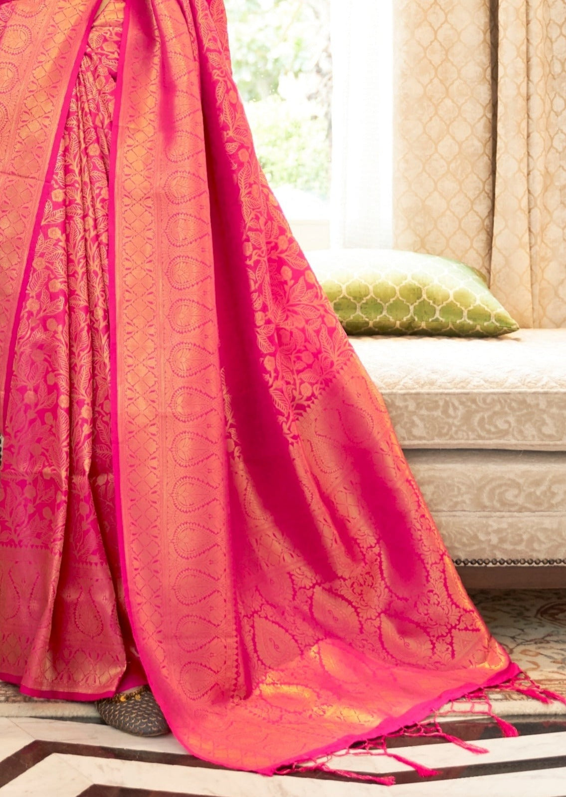 Hot Pink Kanjivaram Silk Handloom Saree