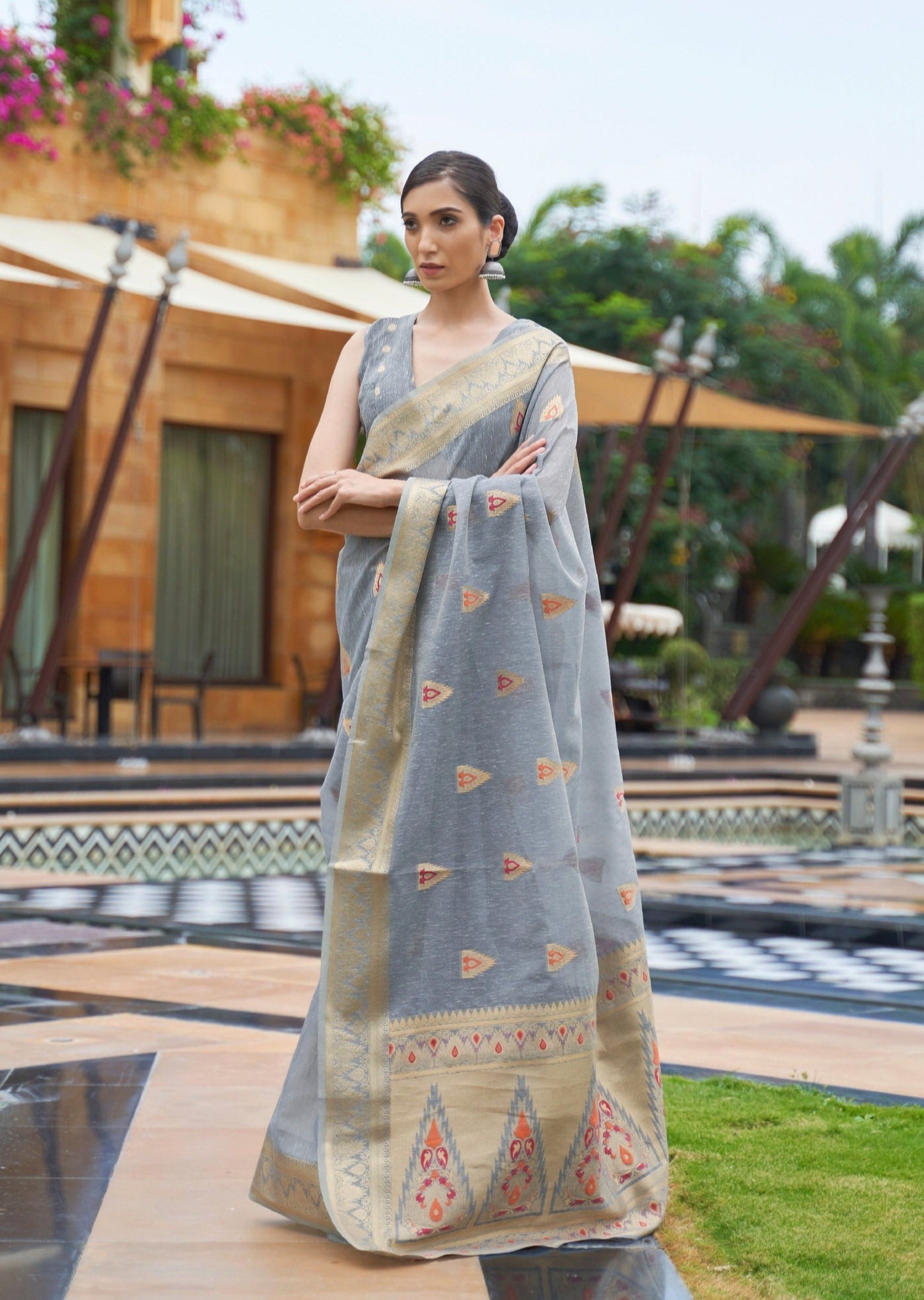 Pure linen saree