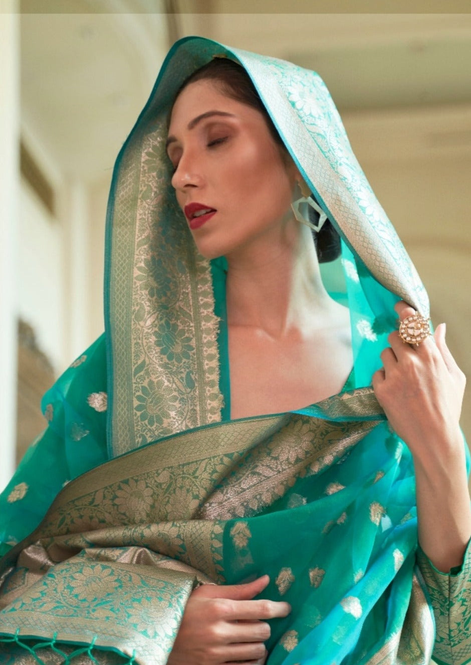 Pure Handloom Organza Jade Green Saree