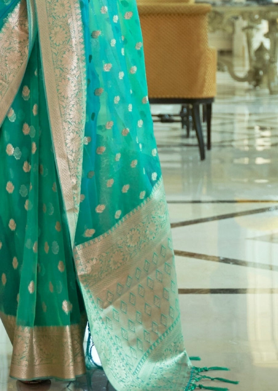Pure Handloom Organza Jade Green Saree