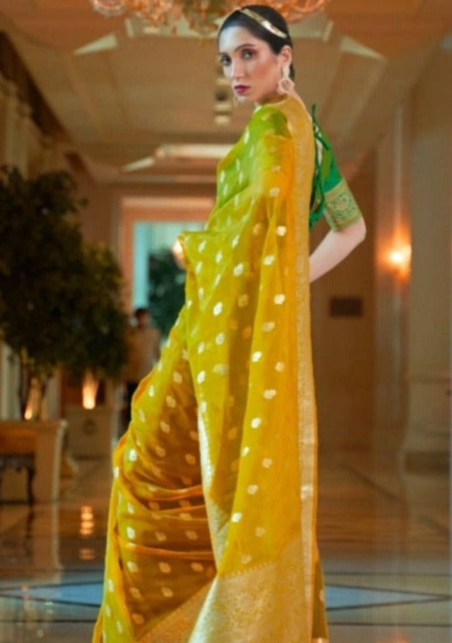 Pure Handloom Organza Turmeric Yellow Saree