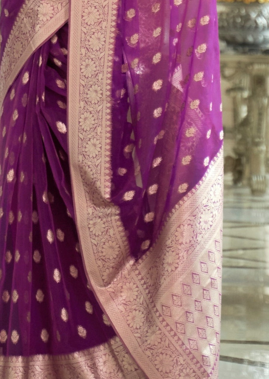Pure Handloom Organza Magenta Pink Saree