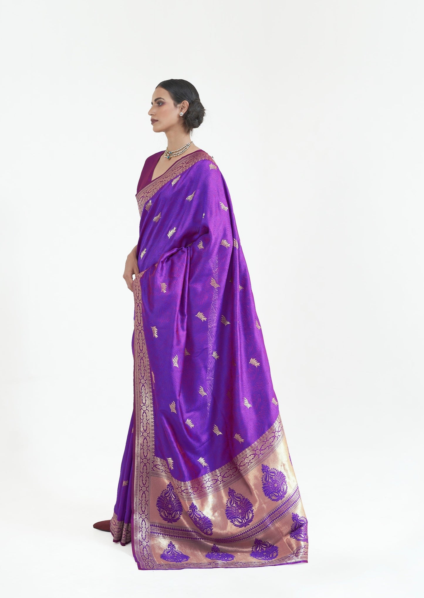 Pure Silk Violet Banarasi Saree