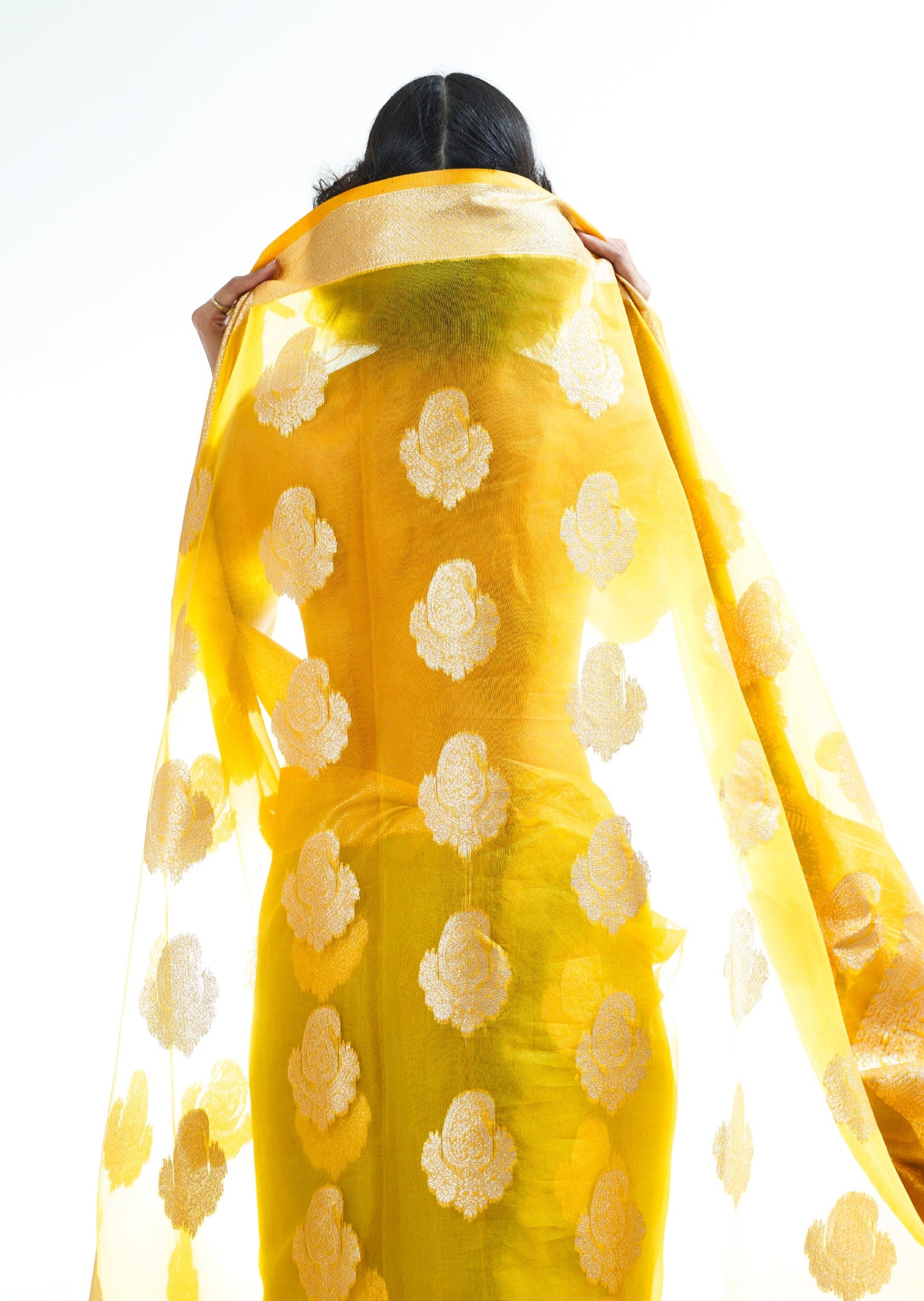 Pure Handloom Organza Bridal Yellow Saree