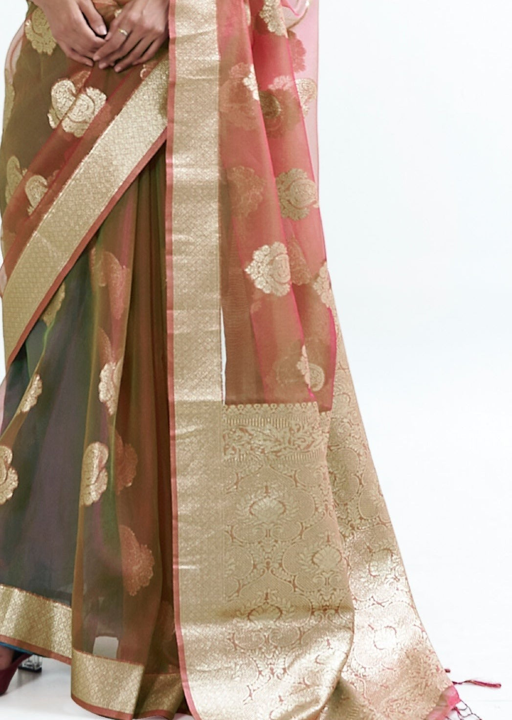 Pure Handloom Organza Bridal Rust Brown Saree