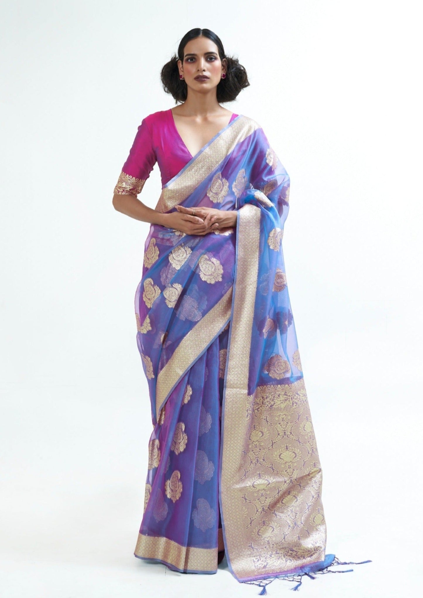 Pure Handloom Organza Bridal Lavender Saree