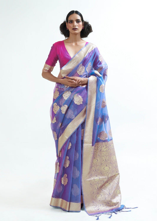 Pure Handloom Organza Bridal Lavender Saree