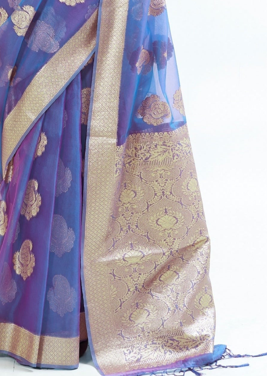 Pure Handloom Organza Bridal Lavender Saree