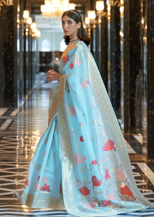 Pure linen saree online price for summer wedding.