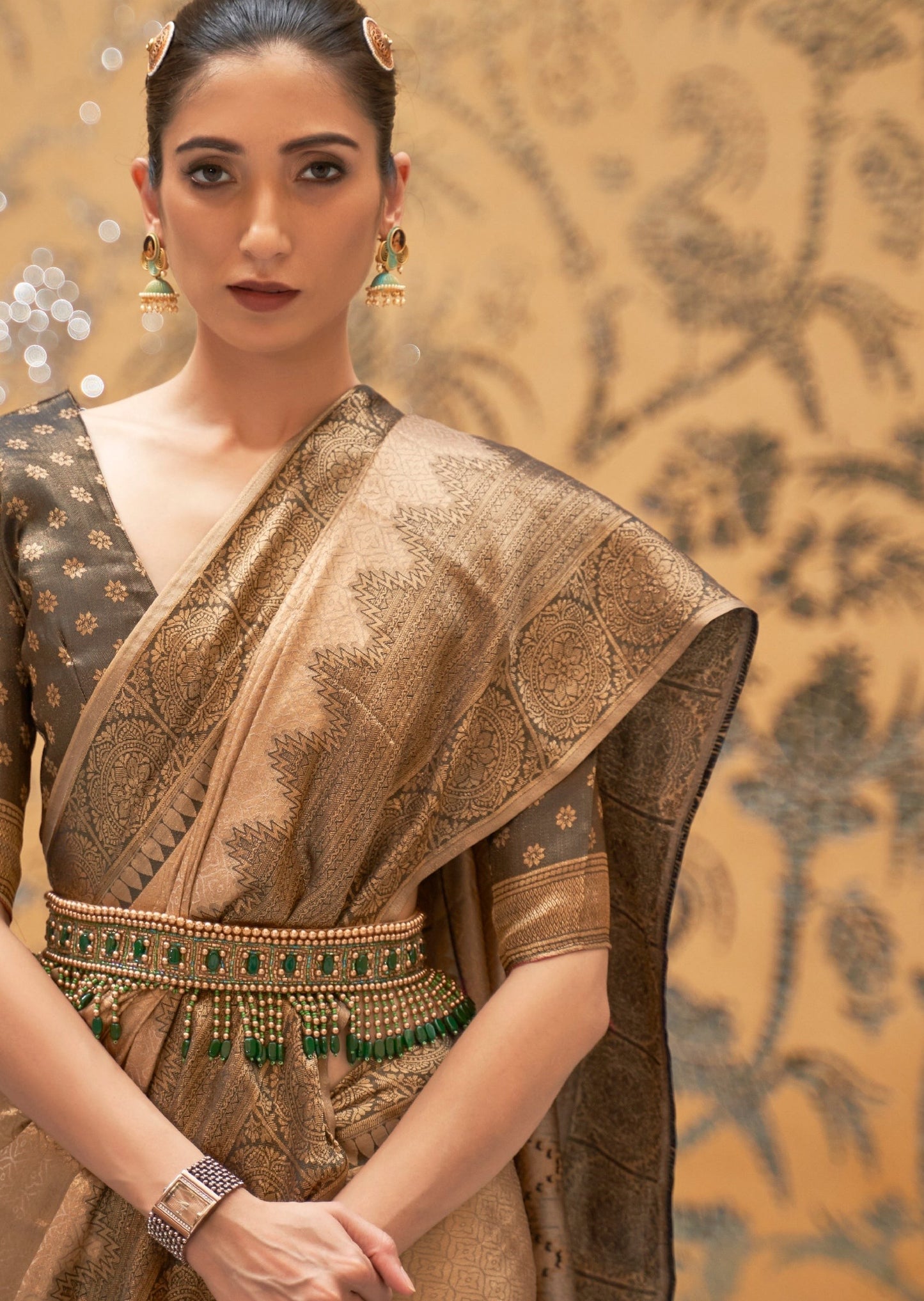 Handloom Kanjivaram Pure Silk Brown Saree